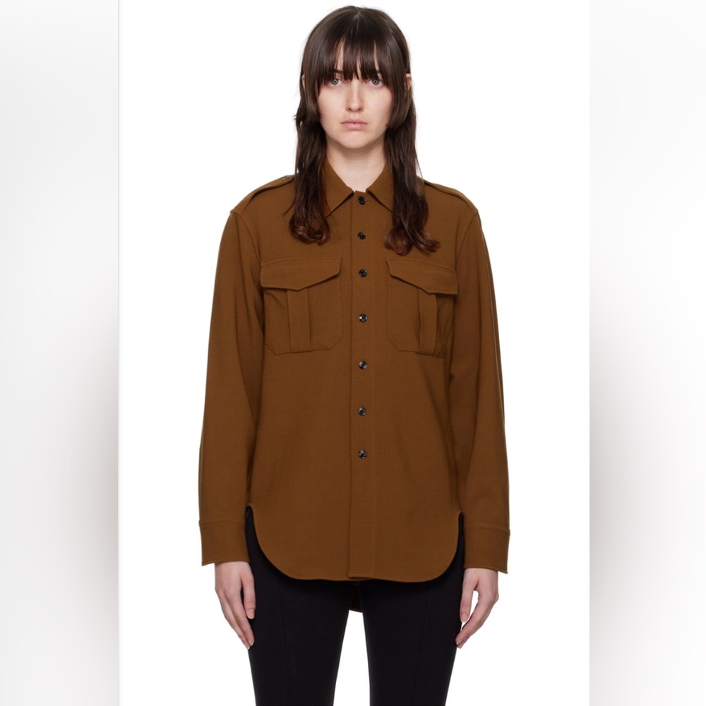 Rag &Bone Shirt Womens Medium Camel Brown Howie Military Wool Button Up Top S